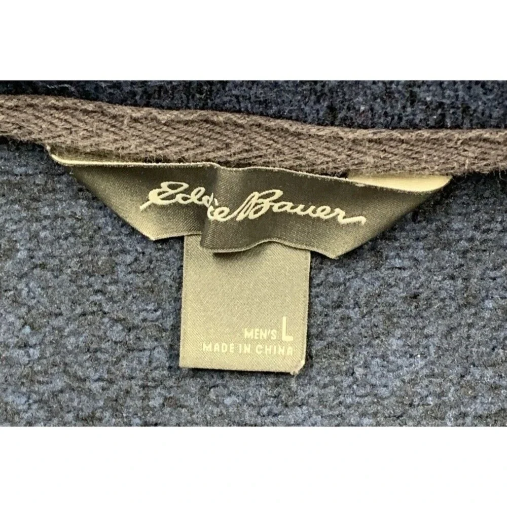 Eddie Bauer Sweater Adult Men Large Dark Blue Fleece Henley Pullover Snap Button